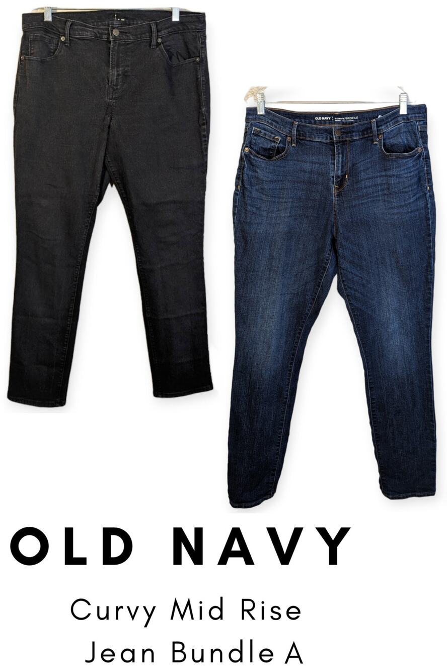 Old Navy Curvy Mid Rise Blemished Bundle A Black & Blue Denim Skinny Jeans 14